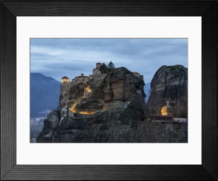 Framed Print : Monastery of Varlaam illuminated at night, Meteora, Thessaly, Greece Framed Print : Monastery of Varlaam illuminated at night, Meteora, Thessaly, Greece