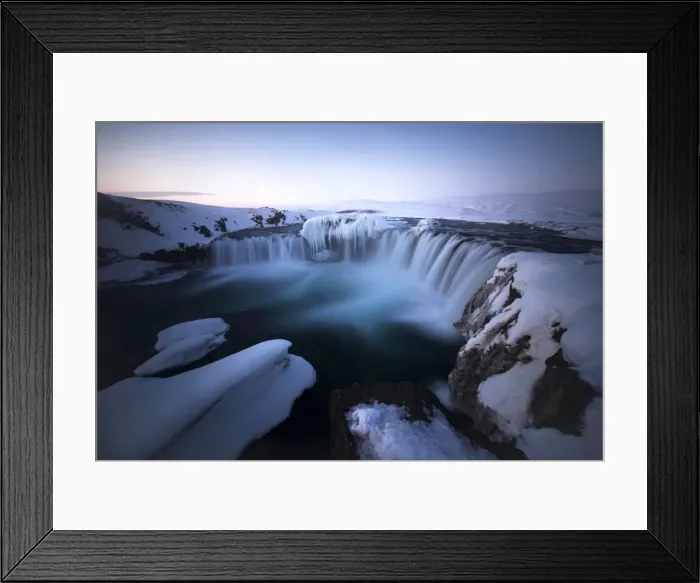 Framed Print : Godafoss waterfall during a cold sunrise in winter, Nordurland, Iceland Framed Print : Godafoss waterfall during a cold sunrise in winter, Nordurland, Iceland