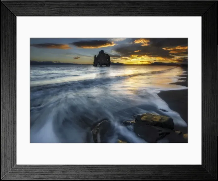 Framed Print : Basalt rock and high tide at sunrise, Hvitserkur, Iceland Framed Print : Basalt rock and high tide at sunrise, Hvitserkur, Iceland