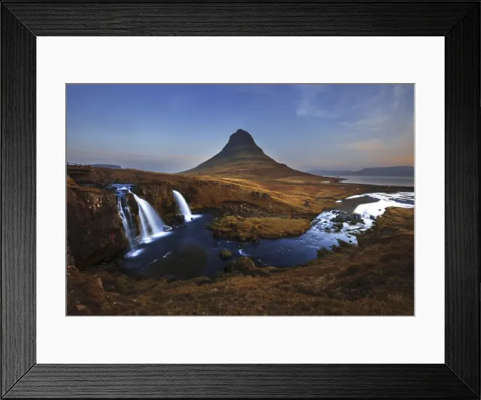 Framed Print : Kirkjufell mountain and Kirkjufellfoss in autumn at sunrise, Snaefellsnes Peninsula