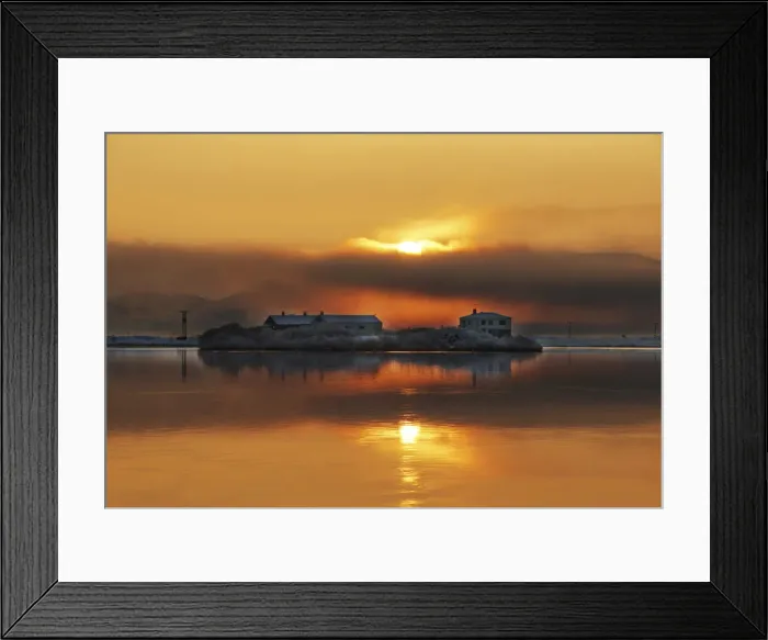 Framed Print : Houses on a small island in the Myvatn lake, northern Iceland Framed Print : Houses on a small island in the Myvatn lake, northern Iceland