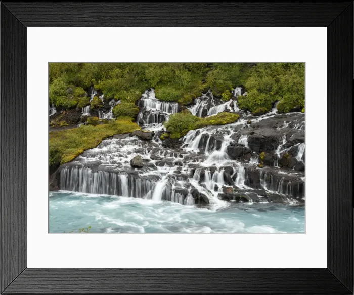Framed Print : Hraunfossar waterfall flowing through rocks in forest, Western Iceland, Iceland Framed Print : Hraunfossar waterfall flowing through rocks in forest, Western Iceland, Iceland