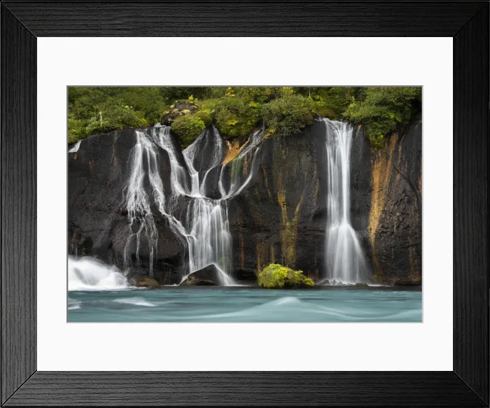 Framed Print : Detail of Hraunfossar waterfall falling from rocks in forest, Western Iceland, Iceland