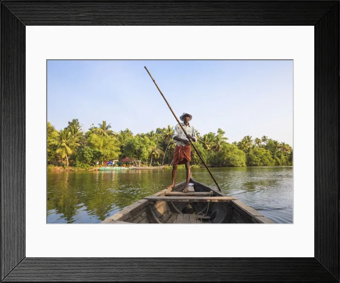 Framed Print : India, Kerala, Kollam, Munroe Island, Dug out canoe ride on backwaters Framed Print : India, Kerala, Kollam, Munroe Island, Dug out canoe ride on backwaters