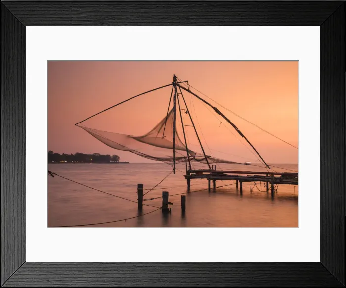 Framed Print : India, Kerala, Cochin - Kochi, Vipin Island, Chinese fishing nets at sunset Framed Print : India, Kerala, Cochin - Kochi, Vipin Island, Chinese fishing nets at sunset