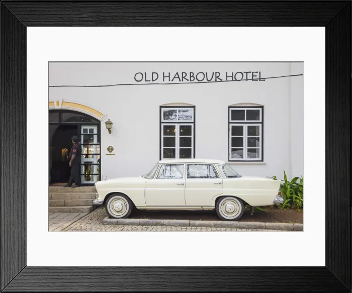 Framed Print : India, Kerala, Cochin - Kochi, Fort Kochi, Classic Mercedes-Benz car infront of Old Framed Print : India, Kerala, Cochin - Kochi, Fort Kochi, Classic Mercedes-Benz car infront of Old