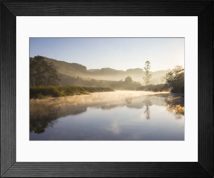 Framed Print : India, Kerala, Munnar, Early morning mist on Muthirappuzhayar River