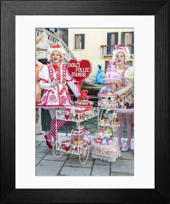 Framed Print : Two girls pose as pastry sellers during the Venice Carnival, Venice; veneto; Italy Framed Print : Two girls pose as pastry sellers during the Venice Carnival, Venice; veneto; Italy