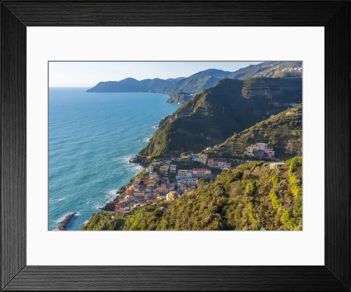 Framed Print : Europe, Italy, Liguria. View over the coast of the Cinque Terre and Riomaggiore Framed Print : Europe, Italy, Liguria. View over the coast of the Cinque Terre and Riomaggiore
