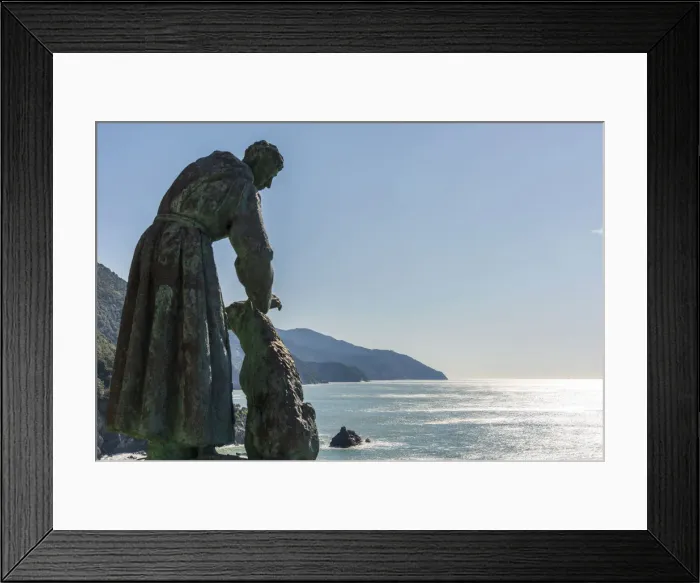 Framed Print : Europe, Italy, Liguria. Monterosso statue of Saint Francis overlooking the sea Framed Print : Europe, Italy, Liguria. Monterosso statue of Saint Francis overlooking the sea