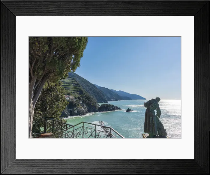 Framed Print : Europe, Italy, Liguria. Monterosso statue of Saint Francis overlooking the sea Framed Print : Europe, Italy, Liguria. Monterosso statue of Saint Francis overlooking the sea