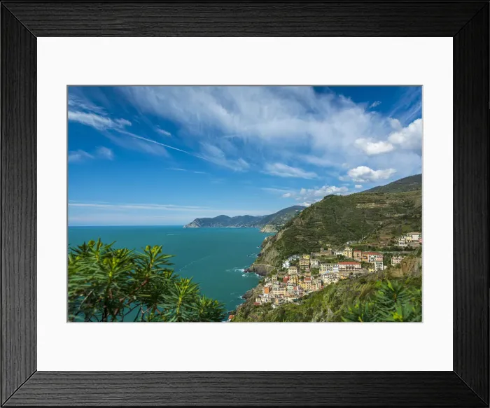 Framed Print : Europe, Italy, Liguria. View over the Cinque Terre coast with the village of Riomaggiore Framed Print : Europe, Italy, Liguria. View over the Cinque Terre coast with the village of Riomaggiore