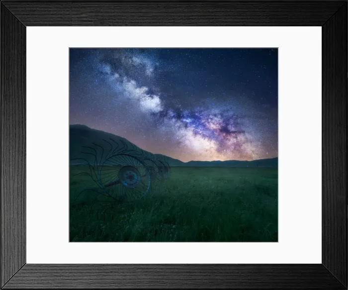 Framed Print : Milky way in summer over some old harvesting tool in Castelluccio di Norcia, Umbria