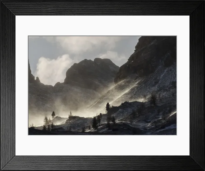 Framed Print : Snow moved by the wind after a storm in the Dolomites, Italy Framed Print : Snow moved by the wind after a storm in the Dolomites, Italy