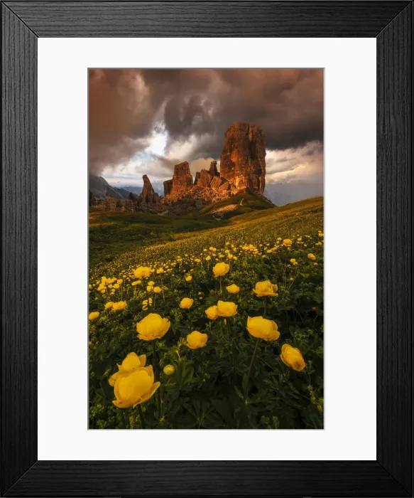 Framed Print : Cinque Torri in the Dolomiti Bellunesi during a stormy summer sunset, Dolomites, Italy Framed Print : Cinque Torri in the Dolomiti Bellunesi during a stormy summer sunset, Dolomites, Italy