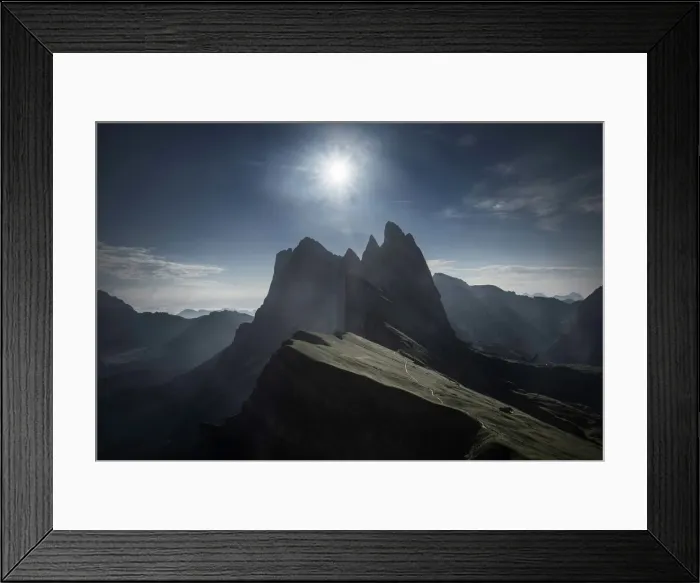 Framed Print : Late morning in front of the Seceda mountain range in Val Gardena, Dolomites, Italy Framed Print : Late morning in front of the Seceda mountain range in Val Gardena, Dolomites, Italy