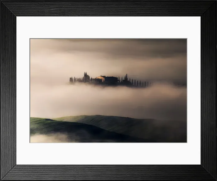 Framed Print : Siena countryside covered with fog during spring, Val d Orcia, Tuscany, Italy Framed Print : Siena countryside covered with fog during spring, Val d Orcia, Tuscany, Italy