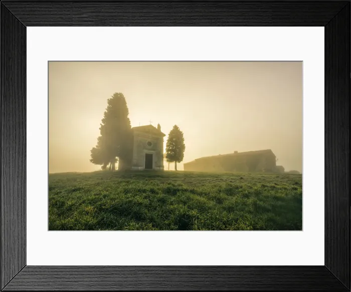 Framed Print : Vitaleta Chapel covered with fog during autumn, Val d Orcia, Tuscany, Italy Framed Print : Vitaleta Chapel covered with fog during autumn, Val d Orcia, Tuscany, Italy