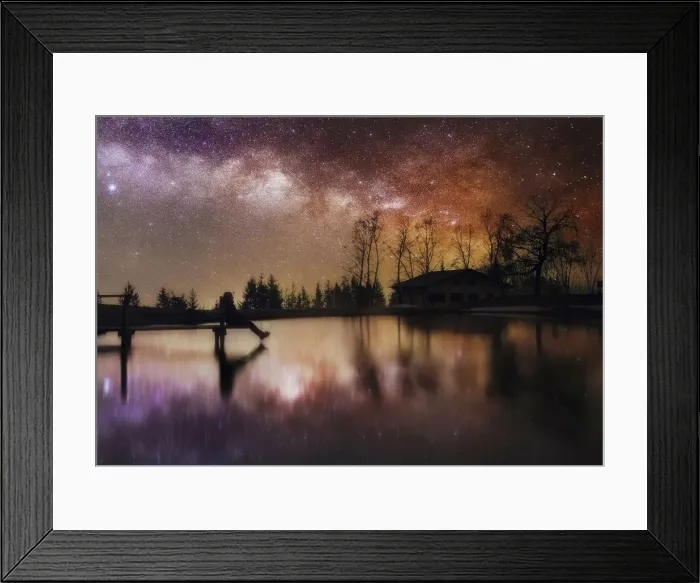 Framed Print : Milky way reflection in a small lake of the central Appennines, Tuscany, Italy