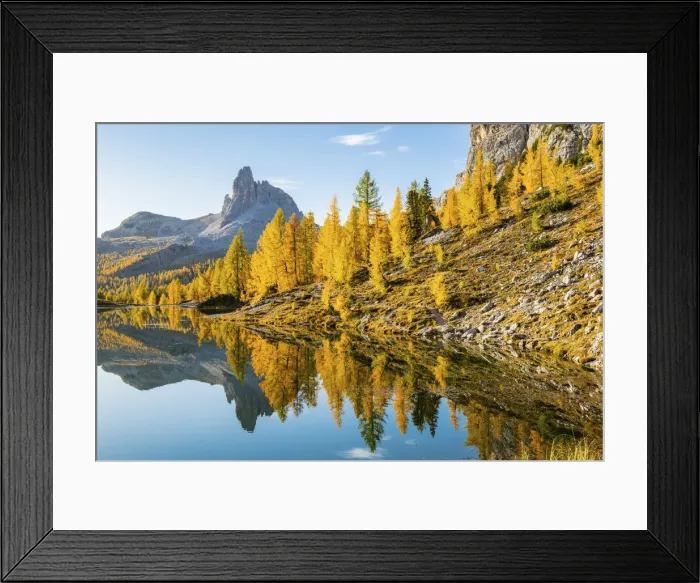 Framed Print : Early Morning at Lake Federa in Autumn, Cortina daaAmpezzo, Veneto, Italy Framed Print : Early Morning at Lake Federa in Autumn, Cortina daaAmpezzo, Veneto, Italy