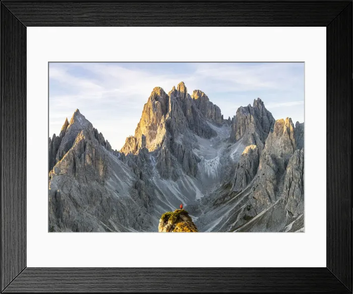Framed Print : Person admires the Cadini di Misurina mountain range, Auronzo di Cadore, Belluno, Veneto