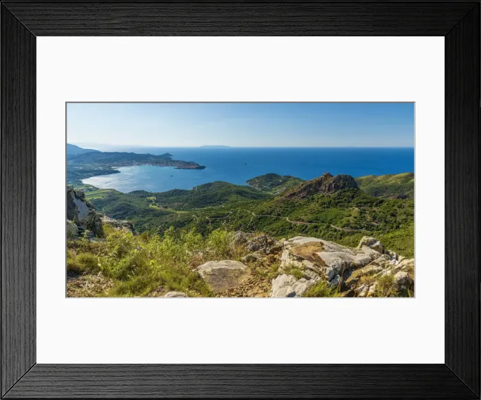 Framed Print : europe, Italy, Tuscany, Elba Island, view from the GTE hike towards the Volterraio castle Framed Print : europe, Italy, Tuscany, Elba Island, view from the GTE hike towards the Volterraio castle