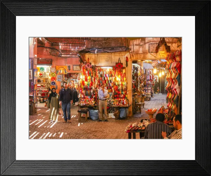 Framed Print : Slippers for sale in the Slipper Souq, The Souq, Marrakech, Morocco
