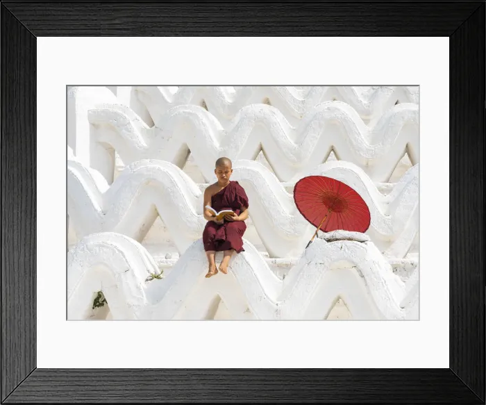 Framed Print : Novice monk reading a book at Hsinbyume pagoda, Mingun, Mandalay, Sagaing Township Framed Print : Novice monk reading a book at Hsinbyume pagoda, Mingun, Mandalay, Sagaing Township