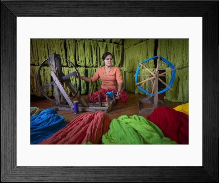 Framed Print : Woman winding up thread at weaving workshop on Lake Inle, Nyaungshwe Township Framed Print : Woman winding up thread at weaving workshop on Lake Inle, Nyaungshwe Township