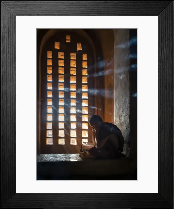 Framed Print : A young monk studying by a window inside a temple, UNESCO, Bagan, Mandalay Region Framed Print : A young monk studying by a window inside a temple, UNESCO, Bagan, Mandalay Region