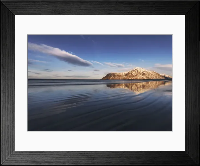 Framed Print : Winter sunset at Skagsanden beach in the Lofoten islands, Norway Framed Print : Winter sunset at Skagsanden beach in the Lofoten islands, Norway