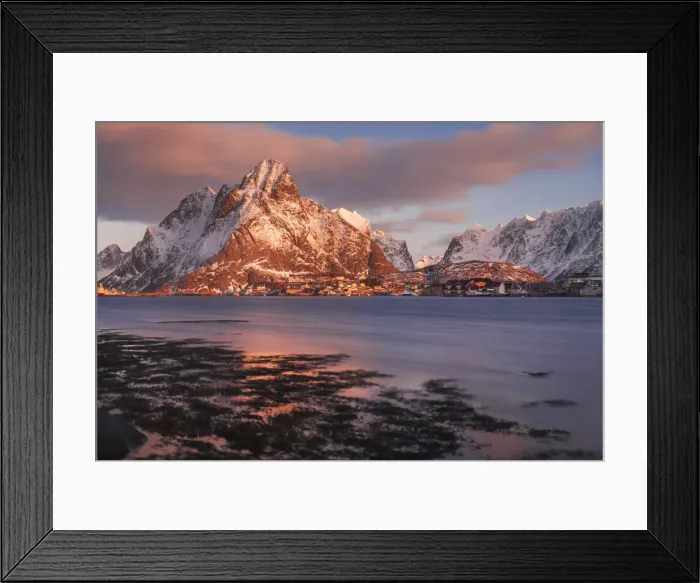 Framed Print : Reine Fjord at sunrise in winter, Lofoten islands, Norway Framed Print : Reine Fjord at sunrise in winter, Lofoten islands, Norway