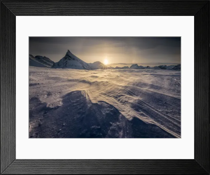 Framed Print : Windy sunset along the fjord near Fredvang, Lofoten islands, Norway Framed Print : Windy sunset along the fjord near Fredvang, Lofoten islands, Norway