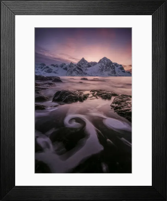 Framed Print : Vareid beach during a winter sunset in Lofoten islands, Norway Framed Print : Vareid beach during a winter sunset in Lofoten islands, Norway