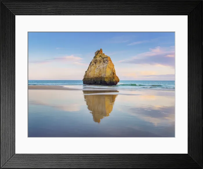 Framed Print : Portugal, Algarve, Alvor, Prainha, Seastack reflected Framed Print : Portugal, Algarve, Alvor, Prainha, Seastack reflected