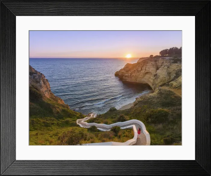 Framed Print : Portugal, Algarve, Lagoa, carvoeori, steps leading to beach at sunset (MR) Framed Print : Portugal, Algarve, Lagoa, carvoeori, steps leading to beach at sunset (MR)