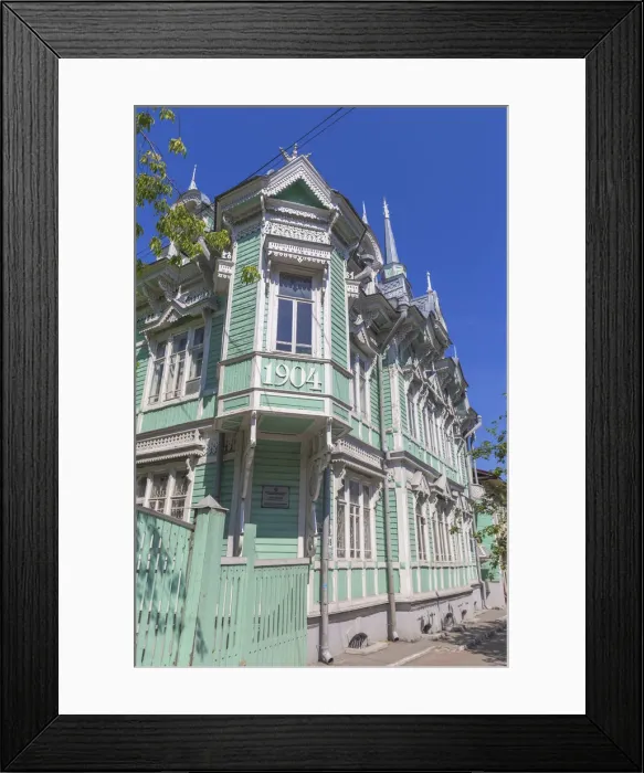 Framed Print : Vintage wooden house, early 20th century, Tomsk, Russia