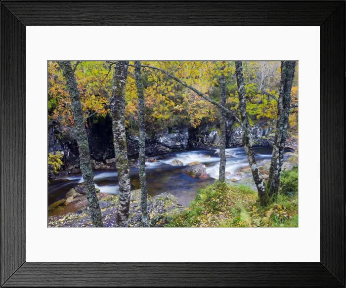 Framed Print : River Etive surrounded by trees in full autumn colours, Glen Etive, Highlands, Scotland Framed Print : River Etive surrounded by trees in full autumn colours, Glen Etive, Highlands, Scotland