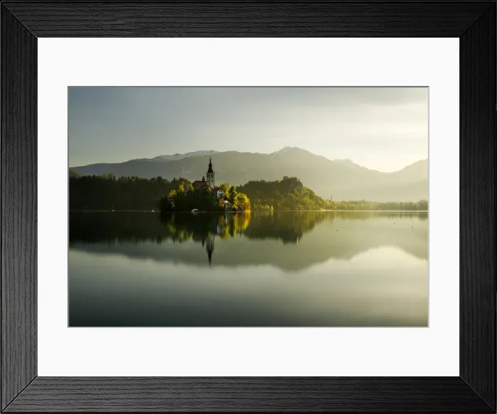 Framed Print : Lake Bled during a sunny spring sunrise, Slovenia Framed Print : Lake Bled during a sunny spring sunrise, Slovenia