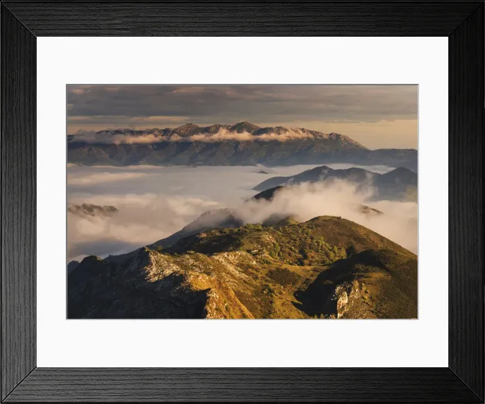 Framed Print : Picos de Europa during a spring foggy morning, Asturias, Spain Framed Print : Picos de Europa during a spring foggy morning, Asturias, Spain