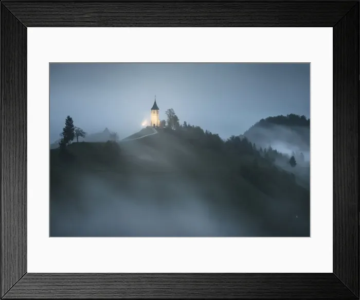 Framed Print : Rainy twilight over the Jamnik church in spring, Slovenia Framed Print : Rainy twilight over the Jamnik church in spring, Slovenia