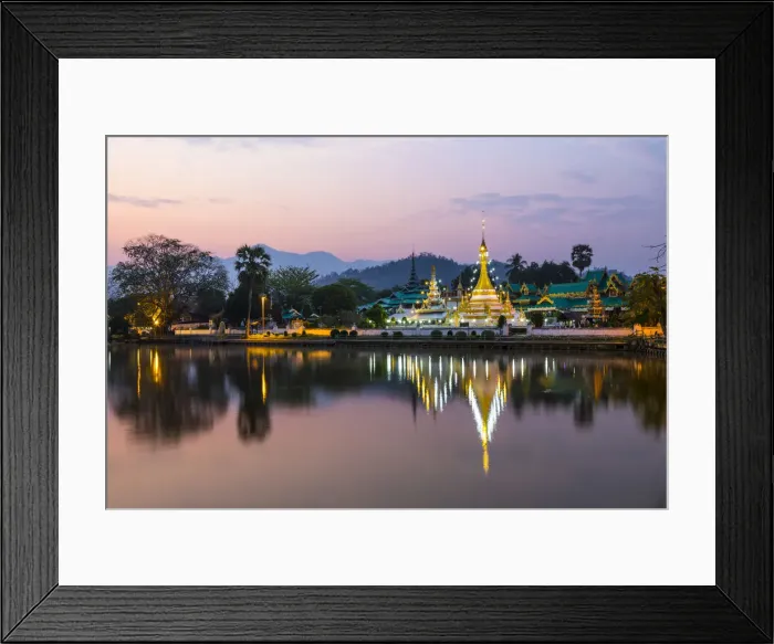 Framed Print : Chong Kham lake and Wat Chong Kham temple in the background at sunrise, Mae Hong Son Framed Print : Chong Kham lake and Wat Chong Kham temple in the background at sunrise, Mae Hong Son