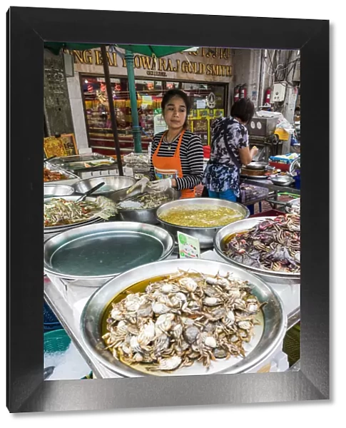 Seafood for sale in a market on Yaowarat Road, Chinatown, Bangkok, Thailand