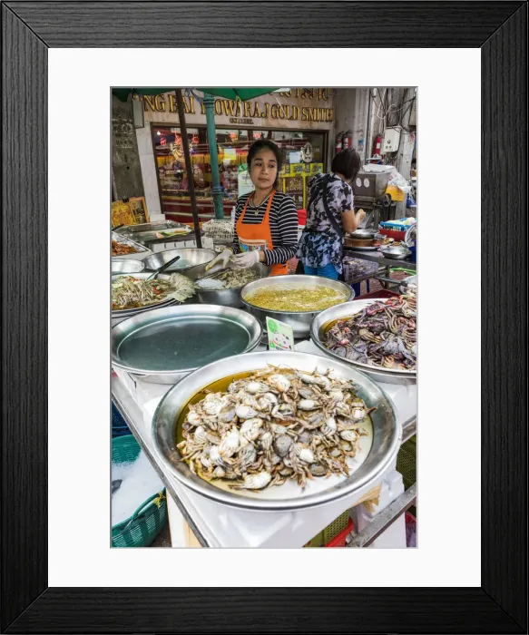 Framed Print : Seafood for sale in a market on Yaowarat Road, Chinatown, Bangkok, Thailand Framed Print : Seafood for sale in a market on Yaowarat Road, Chinatown, Bangkok, Thailand