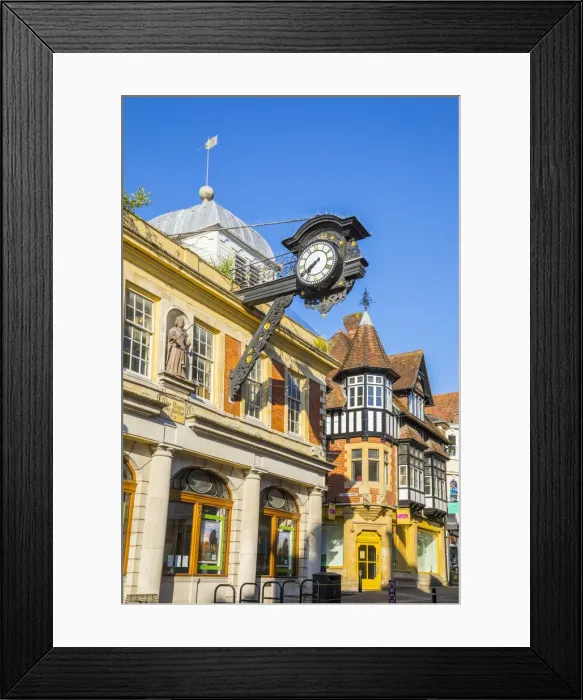 Framed Print : 19th century clock on the Old Guildhall, Winchester, Hampshire, England, UK Framed Print : 19th century clock on the Old Guildhall, Winchester, Hampshire, England, UK