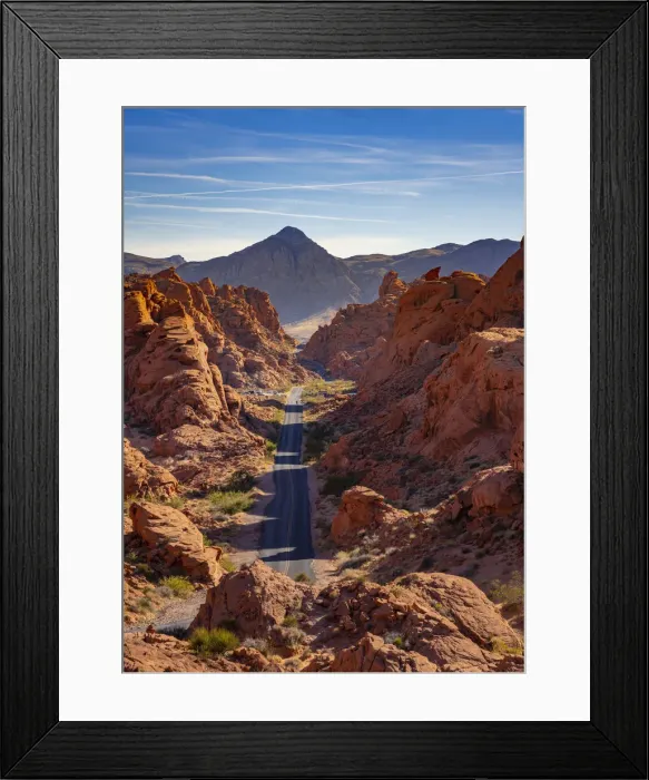 Framed Print : Straight road between red rocks during sunny day, Valley of Fire State Park, Nevada Framed Print : Straight road between red rocks during sunny day, Valley of Fire State Park, Nevada