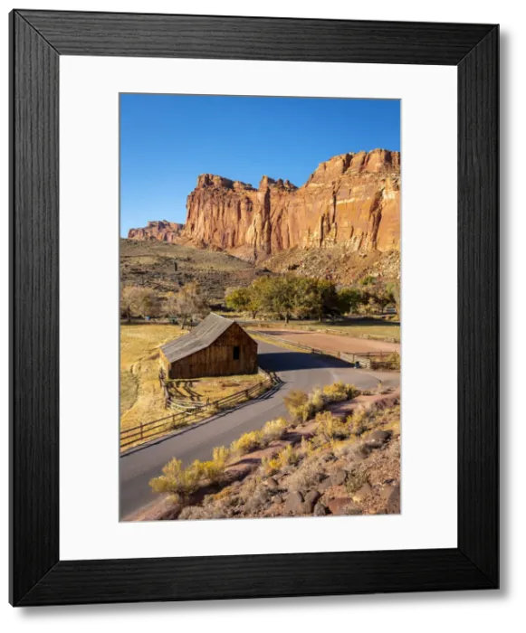 Framed Print : High angle view of road passing by historic Gifford or Fruita Barn, Fruita Framed Print : High angle view of road passing by historic Gifford or Fruita Barn, Fruita