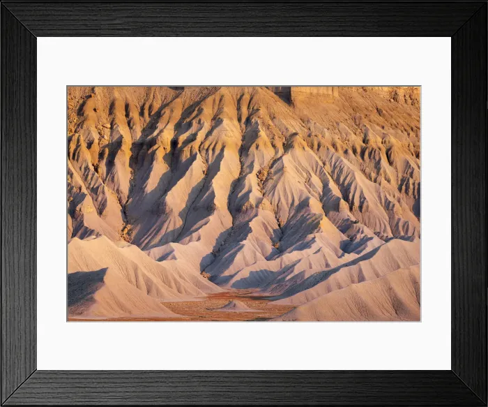 Framed Print : Detail of badlands at South Caineville Mesa at sunset, Caineville, Utah Framed Print : Detail of badlands at South Caineville Mesa at sunset, Caineville, Utah