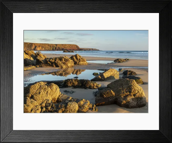 Framed Print : Golden evening sunlight on the beautiful Marloes Sands Beach in Pembrokeshire, Wales Framed Print : Golden evening sunlight on the beautiful Marloes Sands Beach in Pembrokeshire, Wales