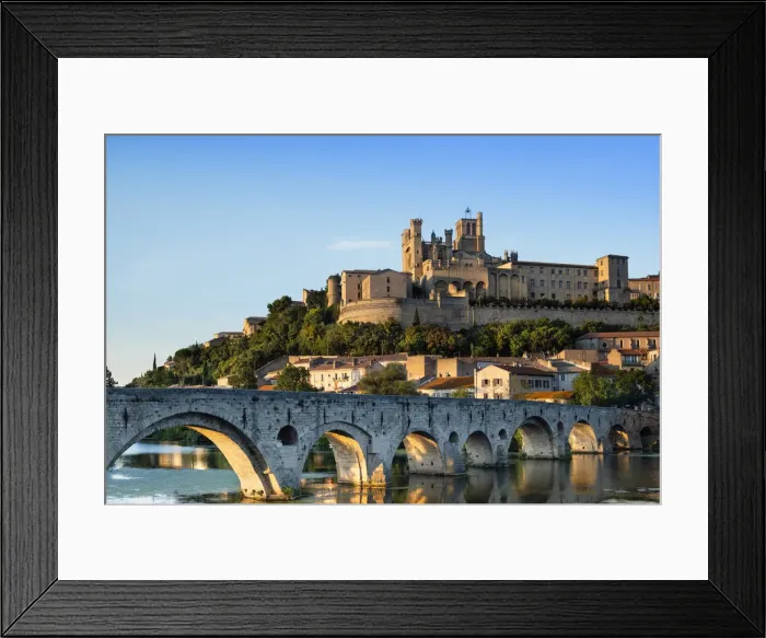 Framed Print : Europe, France, Occitanie. Saint Nazaire church and the old bridge in the fortified town